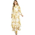 thumbnail image 1 of Flying Tomato Women's Chiffon Floral Long Sleeve Tiered Ruffle Maxi Dress (L, Ivory), 1 of 5