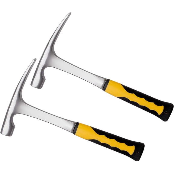 2 Pack 32 oz Forged Brick Hammer, Geologist Flat head Rock Pick Hammer, All Steel Geologist Hammers, Bricklayer's/Mason's Hammers with Non-Slip Shock Absorbing Grip for Mining