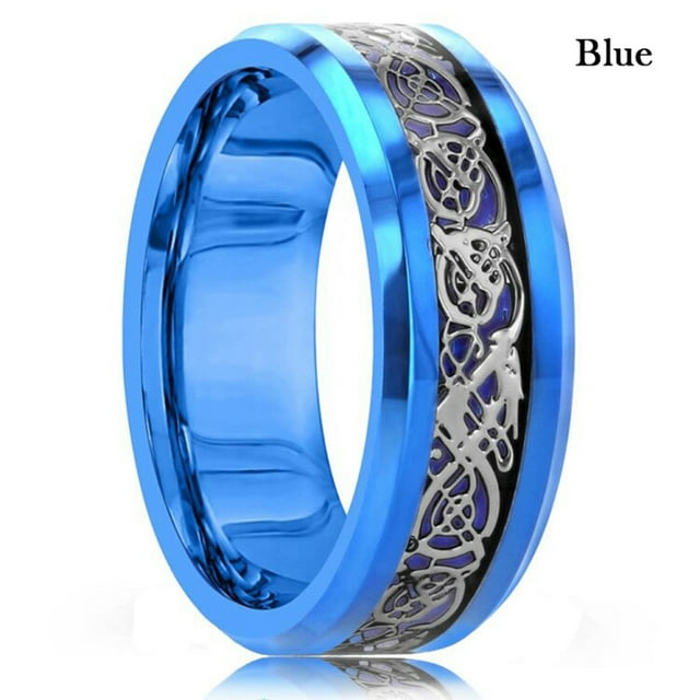 Fashion Men's 8mm Red Tungsten Wedding Celtic Dragon Rings Inlaid Blue Zircon Stainless Steel Green Carbon Fibre Rings For Men B 10
