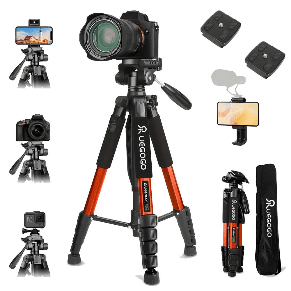 UEGOGO74" Camera Tripod, Heavy Duty Aluminum Stand with 360° Ball Head, Adjustable for DSLR/Phone/Projector, Supports 11 lbs for Photography, Vlogging & Live Streaming