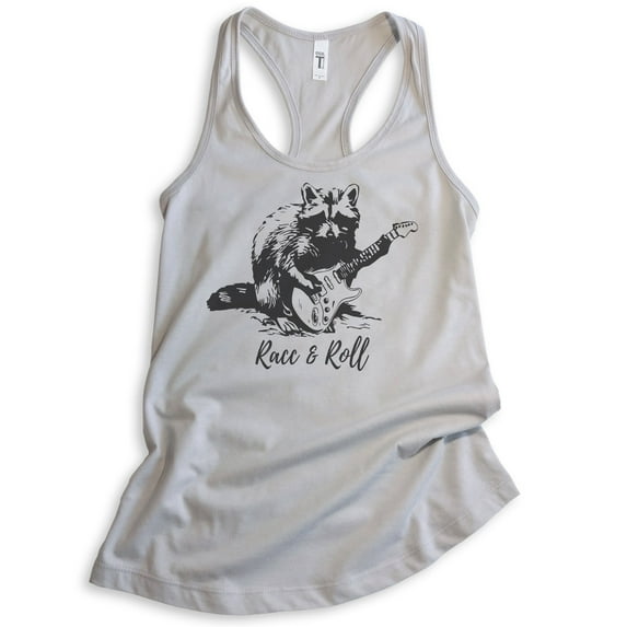 Racc & Roll Tank Top, Ladies Racerback Tank Top, Raccoon Tank, Funny Raccoon Graphic Tee, Clever Raccoon, Silver Gray, X-Large