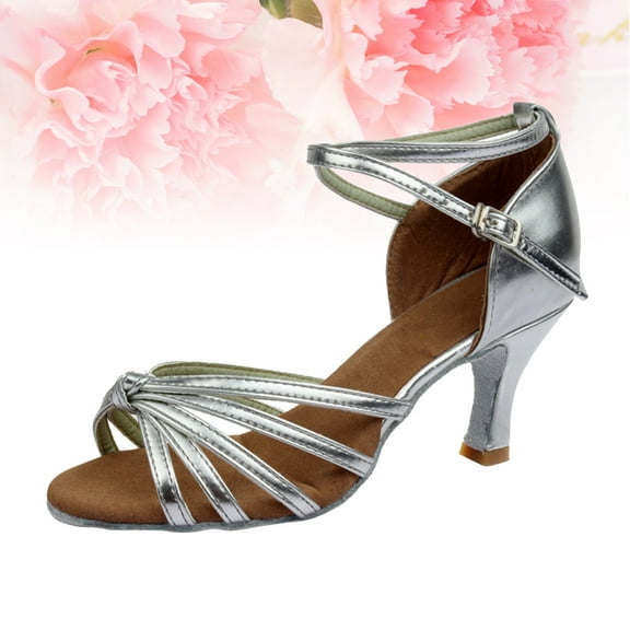 FRCOLOR 1 Pair of High-heeled Shoes Knotted Strap High Heels Latin Dancing Shoes for Lady - Size 39 (Silver)