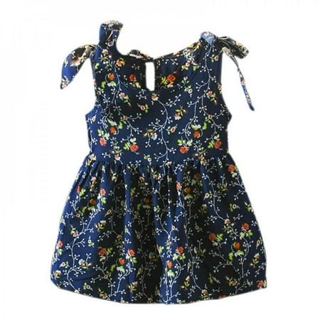

Sales Promotion!New Summer Kids Girl Casual Sleeveless Dress Floral Pattern Strap Dress Cotton Kids Toddler Pageant Sundress Navy Blue XXL