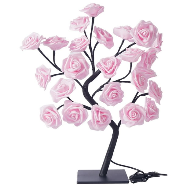 Lámpara de mesa USB Zulema con luz de árbol de rosas y flores de 24 LED