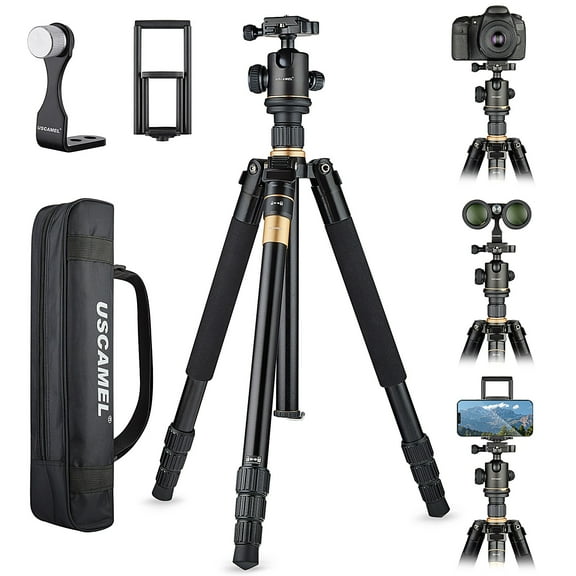 USCAMEL Camera Tripod, Pro Video Tripod for Camera DSLR Durable Adjustable 64" Monopod, Foldable Outdoor Shooting Tripod Travel Photography 360° Ball Head