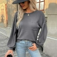 thumbnail image 2 of Women's Waffle Knit Sweater Tops Long Sleeve Loose-Fit Pullover Hoodie Solid Color Casual Blouse Sweatshirt, 2 of 5