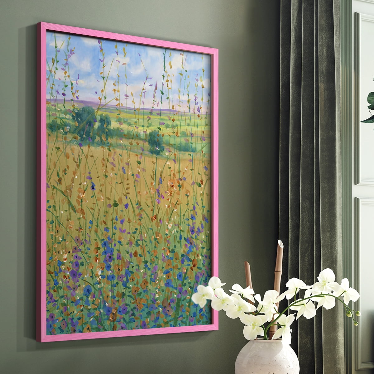 Wildflower Path I Framed Print - Solid Wood in Single Picture Frame Solid Wood 2 Framed Print