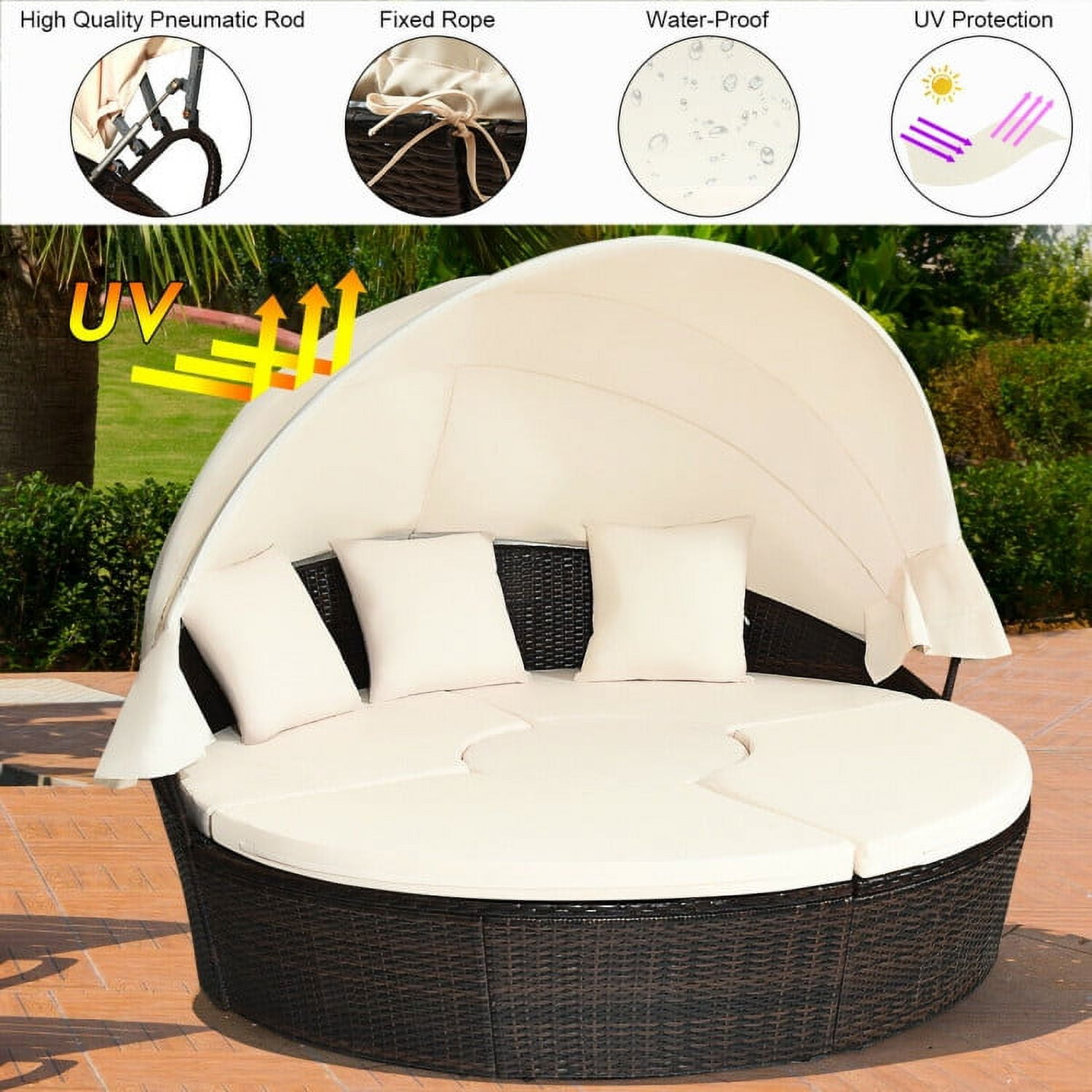 Aimee Lii Patio Round Daybed Rattan Furniture Sets with Canopy, Outdoor Patio Set Aimee Lii Patio Round Daybed Rattan Furniture Sets with Canopy, Outdoor Patio Set