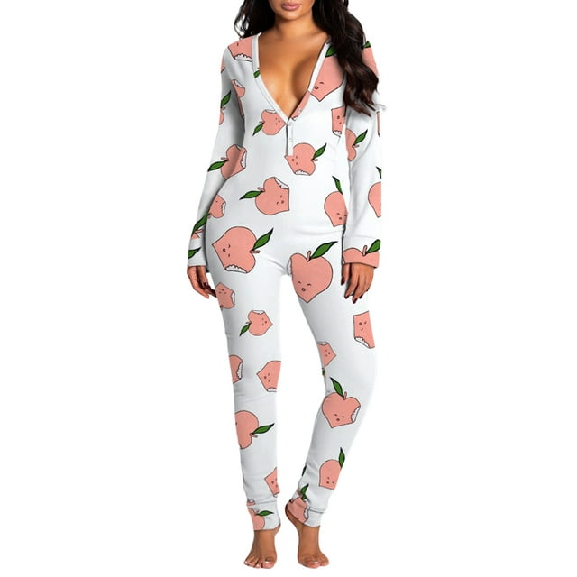Fortune Combinaison de Sommeil pour Femmes Pyjama de Noël à Manches Longues à Col en V