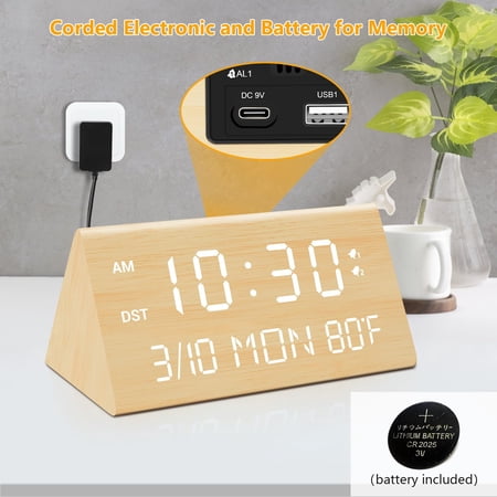 Wooden Digital Alarm Clock 0 100 % Dimmer 2 Settings Weekday/everyday Mode 9 Mins Snooze 12 / 24 h photo Wooden Digital Alarm Clock 0 100 % Dimmer 2 Settings Weekday/everyday Mode 9 Mins Snooze 12 / 24 h