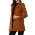 thumbnail image 4 of Abrigo de mujer Inspire Chic de longitud media, con cuello alto, de un solo botón, abrigo de invierno, color marrón claro y rojo, talla M, 4 of 6