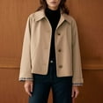 thumbnail image 2 of Cnbwig Fashion Fall Coats for Women Solid Color Lapel Jacket Lightweight Button Down Lapel Stylish Outerwear Cropped Coat Spring Trendy Coat Outerwear A-Khaki L, 2 of 4