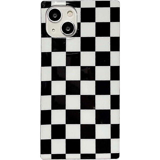 Funda de teléfono cuadrada a cuadros para iPhone 14 2022, diseño de cuadros en blanco y negro, delgada, suave, clásica, resistente a los golpes, protectora a cuadros