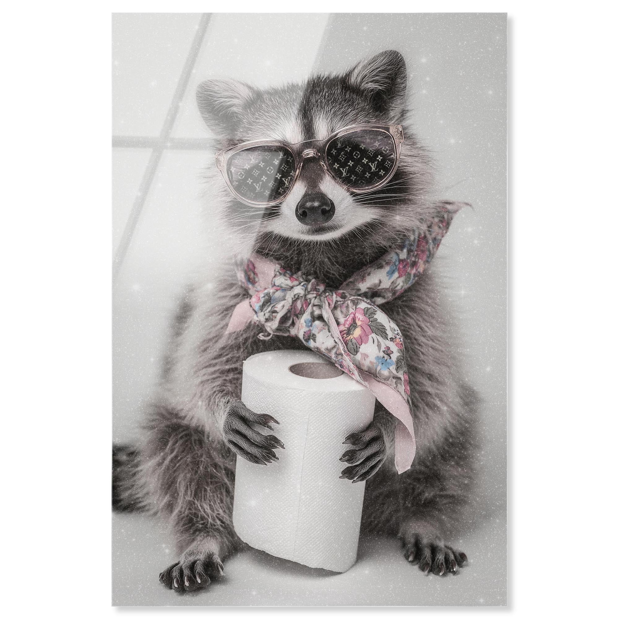 Little Glam Roll Raccoon Acrylic Print Bathroom Wall Decor by Art Remedy, Ready to Hang, 10 x 15