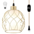 thumbnail image 1 of Lámpara colgante Cinkeda, pantalla de lino, 4,5 m, cable dorado, 1 of 7
