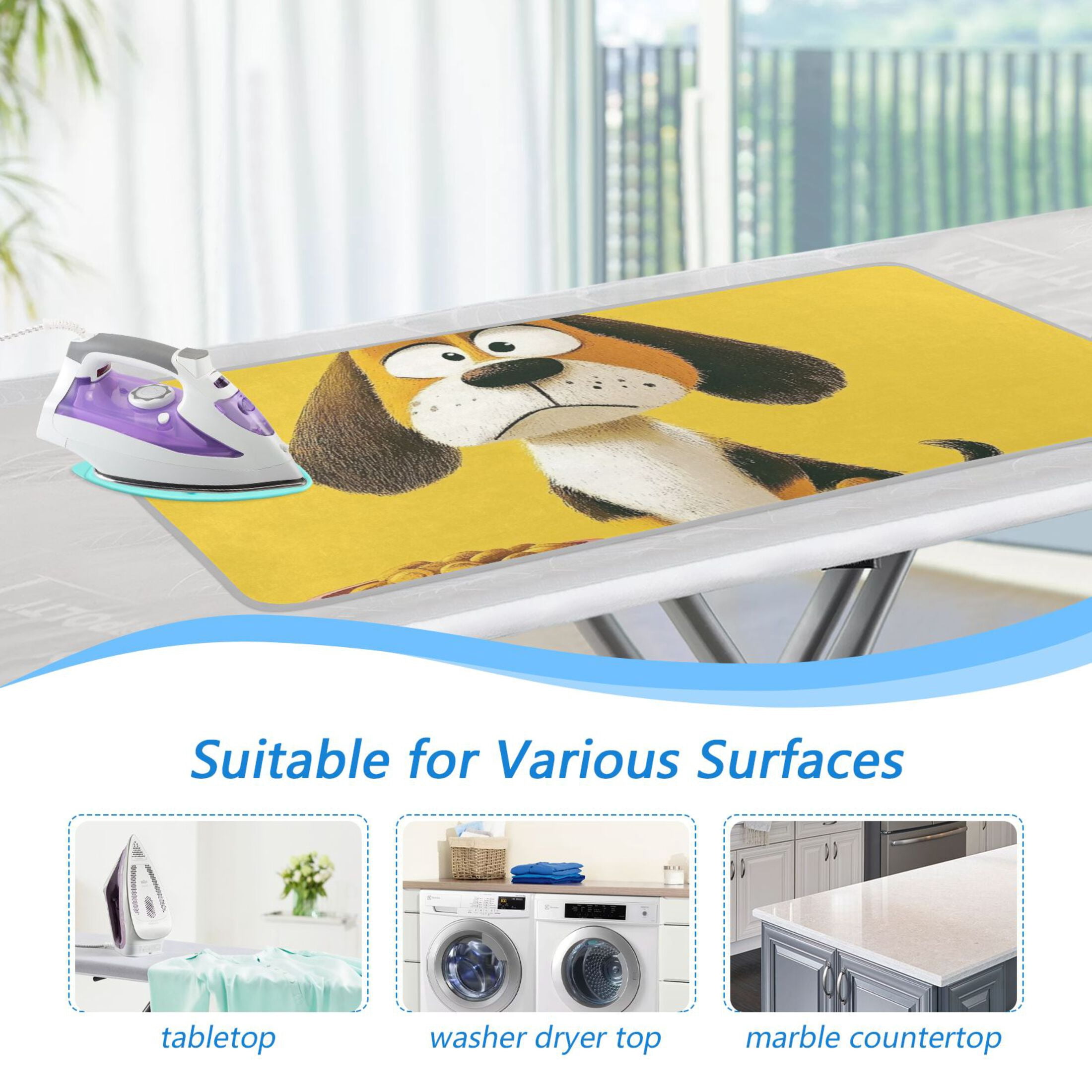 Sad Dog Waiting for Food Ironing Mat Blanket for Table Top Travel Portable Ironing Board Pad 47.2x27.6 Inch