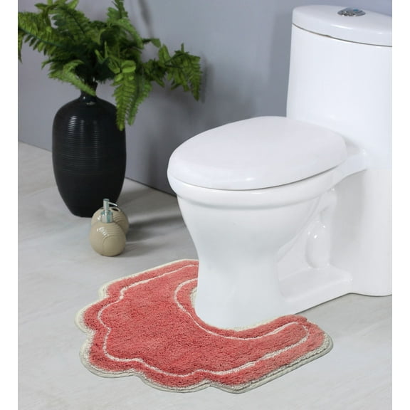 Home Weavers Allure Bathroom Rug Toilet Rugs U Shaped Contour,Extra Thick Toilet Rug, Non-Slip Contour Mat for Bathroom,100% Cotton Soft, Absorbent Water, Machine Washable, 20"x20" Contour, Coral