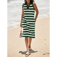 thumbnail image 6 of Sleeveless Women's Striped Summer Dress Casual Polo V Neck Slit Loose Fit T Shirt Midi Dresses, 6 of 7