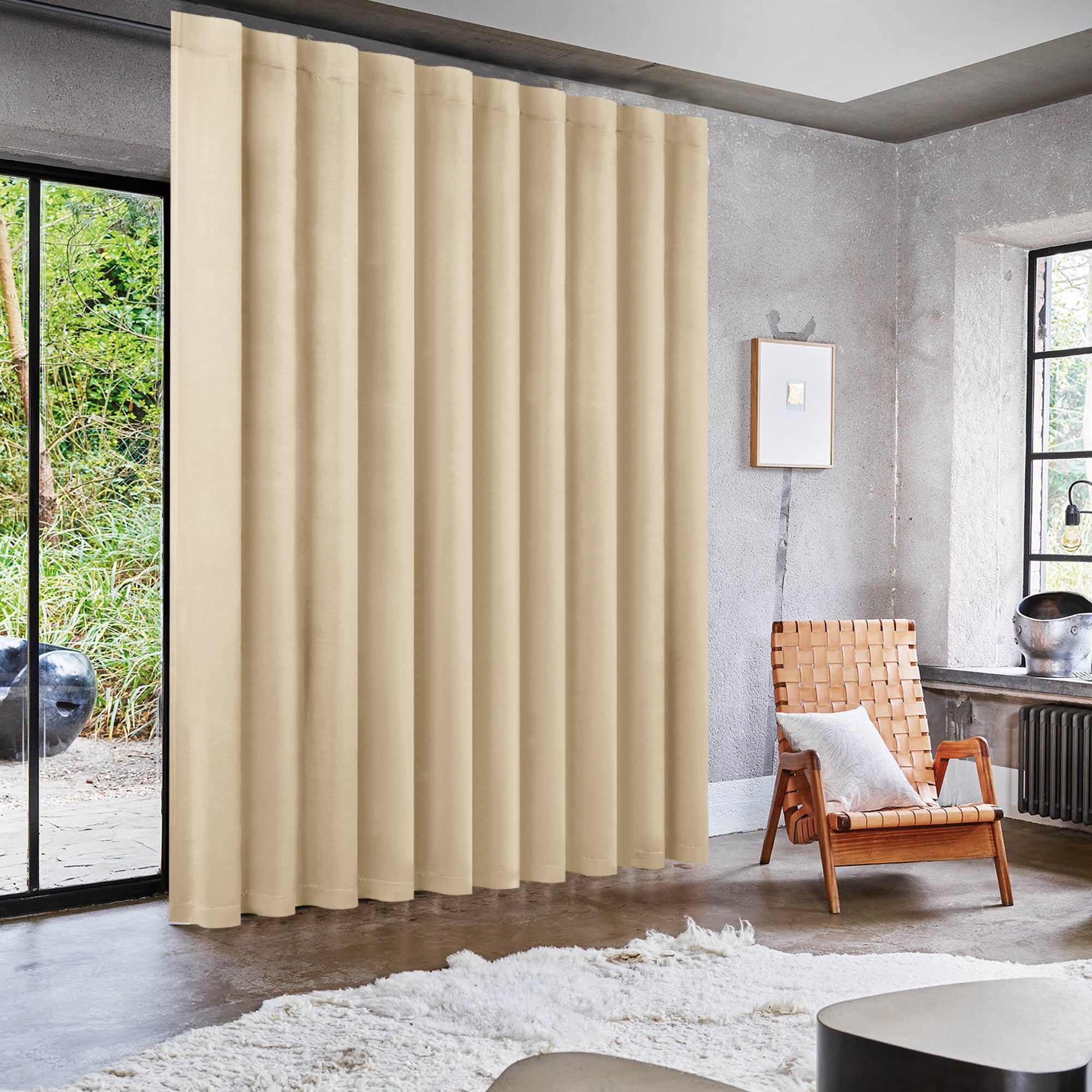 XWZO 80x84 Rod Pocket Curtains 1 Panel for Living Room, Extra Wide Room Divider for Patio Sliding Door, Thermal Curtains with Back Tab for Bedroom Partition, Beige