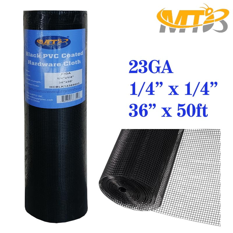 MTB Black PVC Coated Hardware Cloth 36 Inch x 50 Foot 1/4 Inch x 1/4