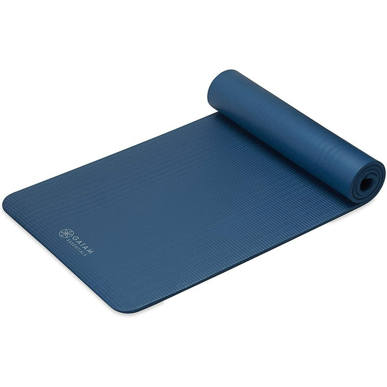 Gaiam Essentials Thick Yoga Mat Fitness & Exercise Mat with Easy-Cinch  Carrier Strap, Navy, 72L X 24W X 2/5 Inch Thick 