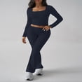 thumbnail image 6 of LYMAYTER Women Workout 2 Piece Sets Yoga Flare Pants Suit Long Sleeve Square Neck Top Tracksuits Outfit S-XL, 6 of 9