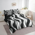 thumbnail image 3 of jejeloiu Geometric Lines Pattern 7 Pieces Bedding Comforter Set,Waves Stripe Full Bedding Set,White Black Striped Fitted Sheet Flat Sheet For Teens,Microfiber Bedroom Decor Reversible, 3 of 8