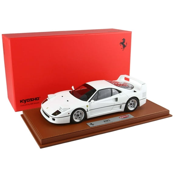 Ferrari F40 White with Silver Rims with DISPLAY CASE Limited Edition to 102 pieces 1/18 Diecast Model Car by BBR and Kyosho