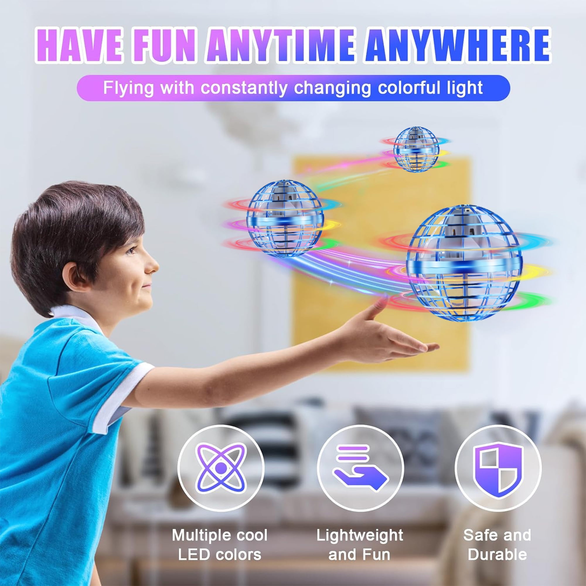 Flying Orb Ball Toys (2Pcs, 2025 Upgraded), Hover Ball Flying Spinner with Lights, Hand Controlled Mini Magic Hover Spinner, Christmas Birthday Cool Stuff for Boys Girls 6 7 8 9 10+