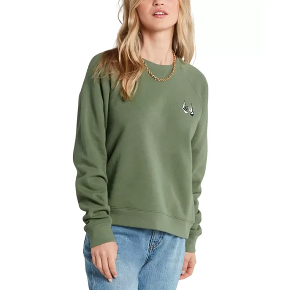 Volcom Juniors’ Truly Stokin Crewneck Sweatshirt, Green/S