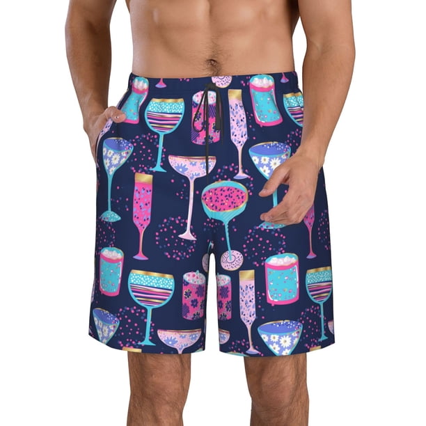 Balery Wine Glasses And Cocktails Traje de Baño Estilo Hawaiano para Hombre, Shorts de Secado Rápido con Bolsillos-Medium