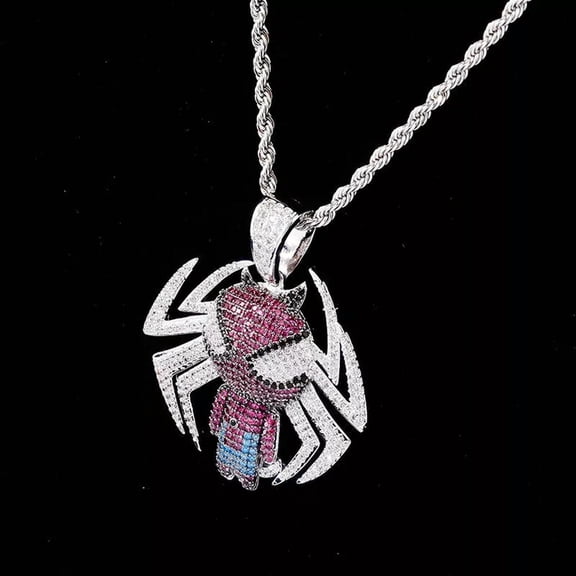HOOUN Men's Stainless Steel Rhinestone Spider Necklace Pendant Fashion Jewelry