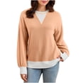 thumbnail image 2 of Warop Women's Colorblock Knit Sweater Round Neck Twist Texture Long Sleeve Pullover Loose Fit Top for Winter, 2 of 6