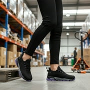 SPIEZ Women’s Composite Toe Safety Shoes with Air Cushion, ASTM F2412 Certified Puncture-Proof Work Sneakers, Comfortably for All-Day Wear-Black Purple Size 6