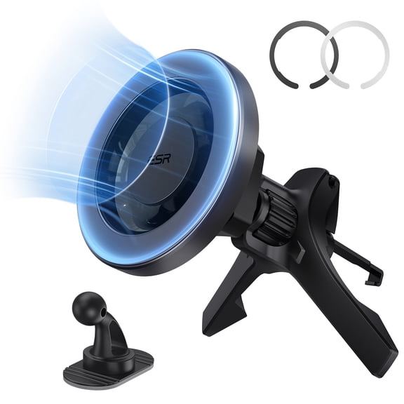 ESR Magnetic Car Mount Compatible with iPhone 17e/17/16/15/14/13/12 & Samsung, All Smartphones, Air Vent Phone Holder with 2 Metal Rings, Charging Not Supported