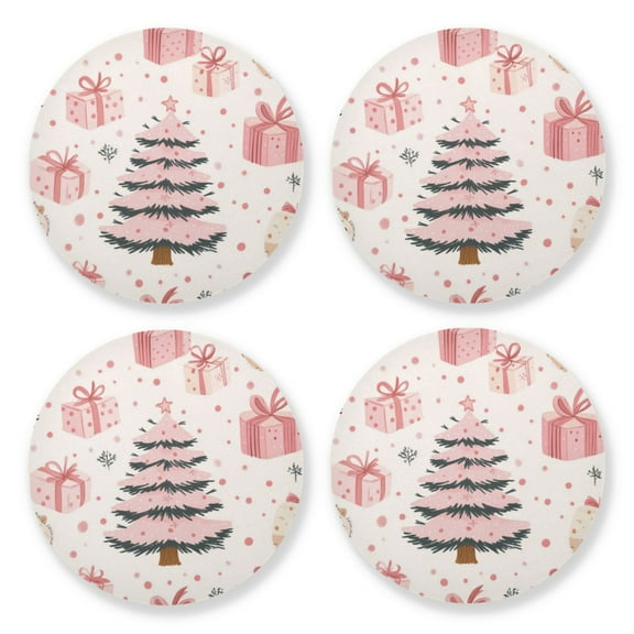 Qxltty Pink Christmas Tree Wooden Coasters Set of 4 Fun and Practical Perfectly Non-Slip Warm Home Accent