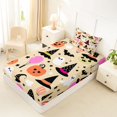thumbnail image 4 of Feelyou Cartoon Ghost Witch Hat Twin Sheets, Cute Pumpkin Bat Bedding, Beige, 3 Pieces, 1 Flat Sheet, 1 Fitted Sheet and 1 Pillowcase, 4 of 5