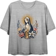 thumbnail image 4 of Virgin Mary With Roses And Flowers Women's Heather Gray Crew Neck Short Sleeve Crop Tee-Medium, 4 of 6