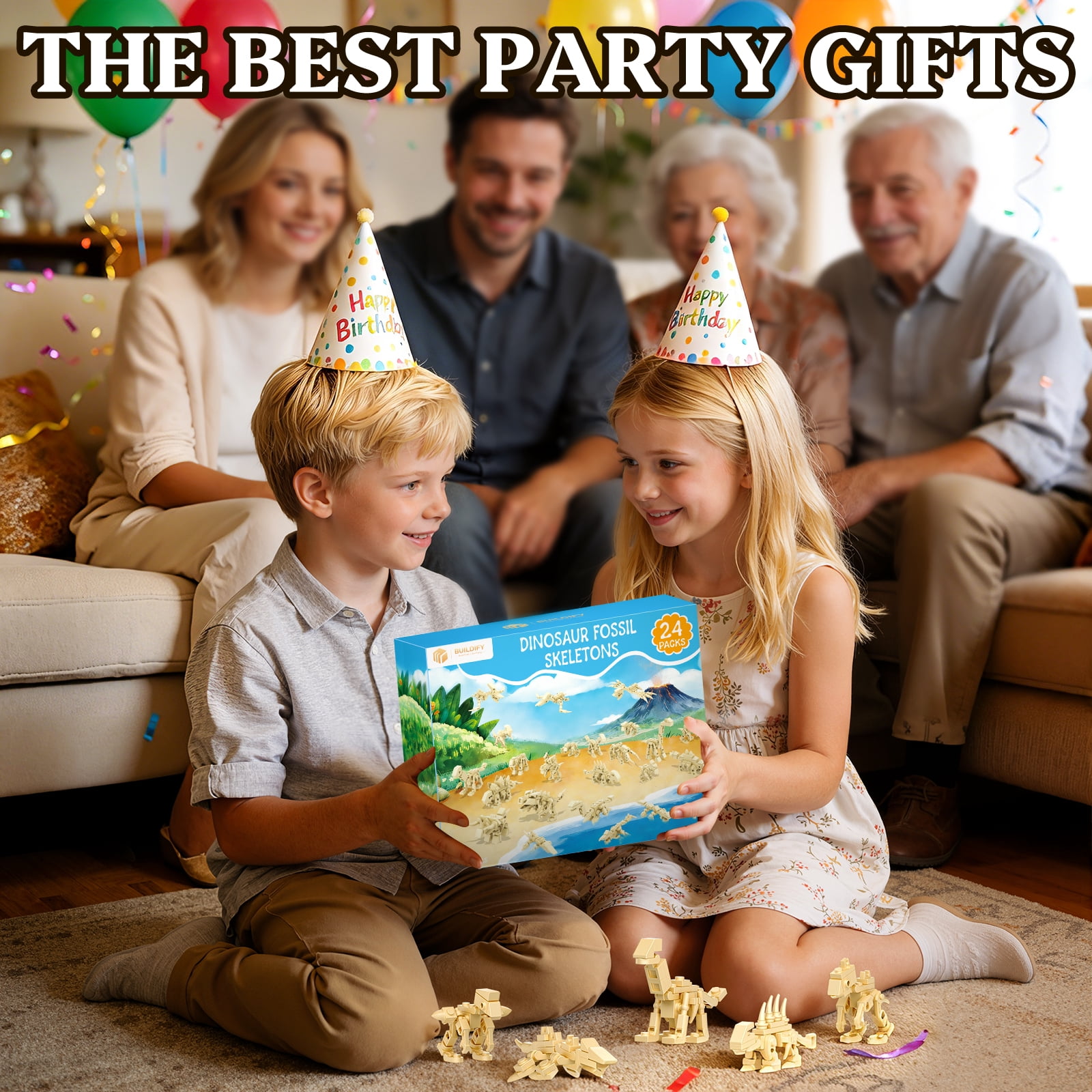 Dinosaur Party Favors 24 Pack Fossil Building Blocks Set, Lego Compatible Mini Dino Toys Kids 6+