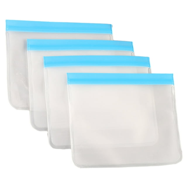 Limorve 4 Pcs Sacs de Rangement Alimentaire en PEVA de Qualité Alimentaire Réutilisables Transparents Étanches Lavables au Lave-Vaisselle Conteneur de Fruits et Légumes pour Réfrigérateur Fournitures de Cuisine Bleu