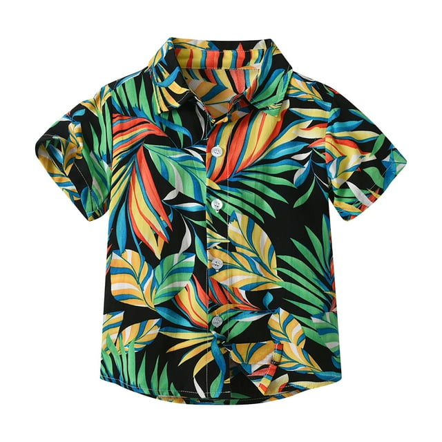 Odeerbi 6M-13Y Niños Camisa Hawaiana Verano Playa Camisas de Algodón Niños Blusa de Manga Corta Flor Tropical Camisa Estampada Ocio Tops
