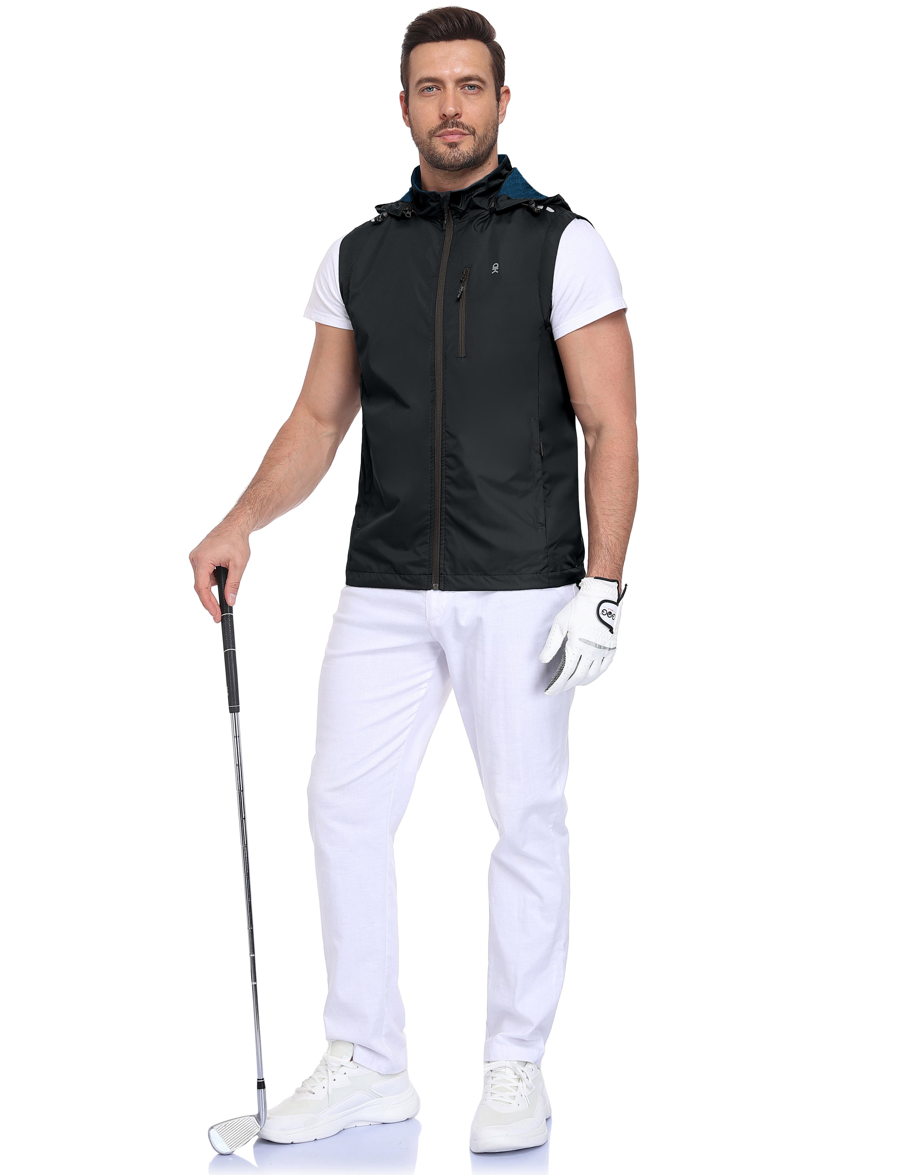 Little Donkey Andy Men's Lightweight Softshell Vest Detachable Hood Windproof Golf Sleeveless Jacket for Hiking Running Black 2XL
