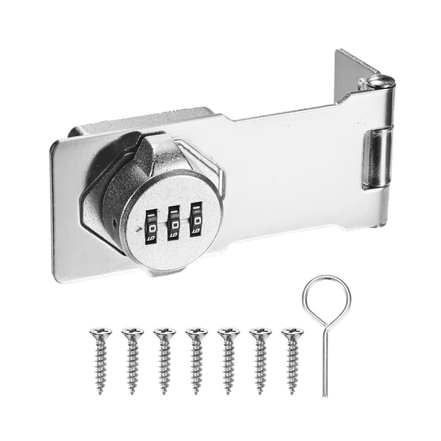 Cerradura de Combinación Sin Llave Uxcell 4.3" Pestillo de Contraseña Mecánico de Aleación de Zinc con Perilla de Giro Cerraduras de Hasp 90/180 Grados Cerradura de Puerta de Granero Plata