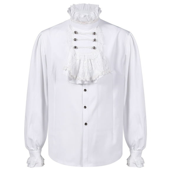 Penkiiy Men's Dress Shirts Men Casual Fashion Pullover Long Sleeve Ruffled Renaissance Shirt Steampunk Trumpet Sleeve Top White Shirts