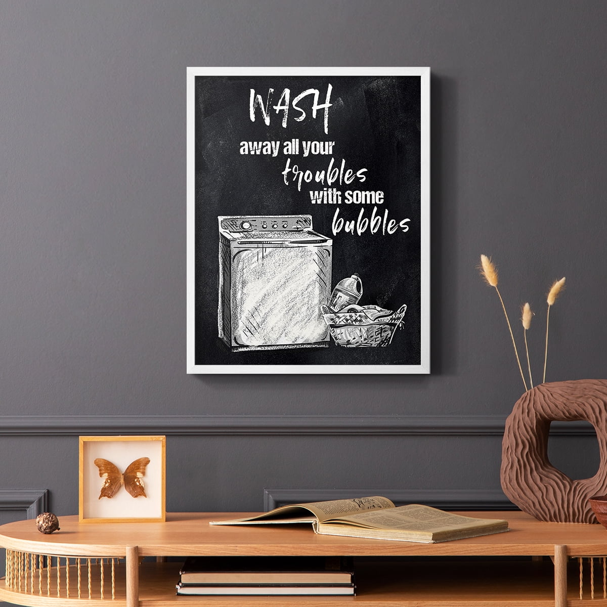 Wash Away Your Troubles Framed Print in White Solid Wood 8 x 10 Framed Print