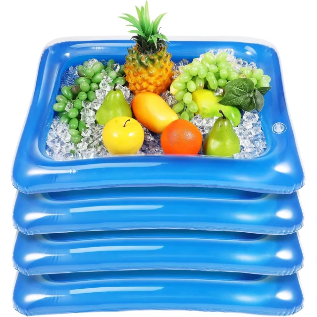 Inflatable Cooler, 4PCS Inflatable Ice Serving Bar Coolers for Parties, Salad Picnic Ice Food Drinks Buffet Server Tray for Indoor Outdoor Party (Transparent)