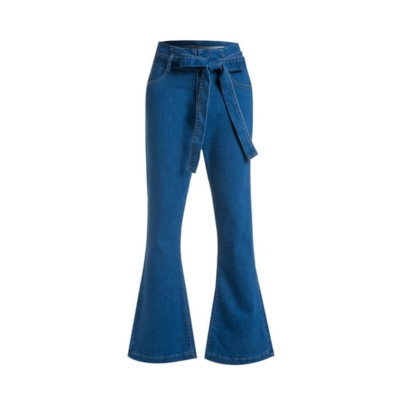 LLYwey Hiking Pants Women Lightweight Women High Waisted Skinny Pocket Stretch Slim Button Trousers Hole Flare Pants Denim Jeans Female Boho Pants Long Pant Style H2728 Sky Blue XXL