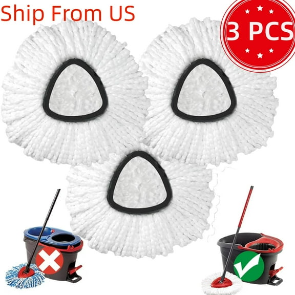 Mop Head Replacement, 3 Pack Spin Mop Refill Replace Head Compatible O Cedar Easywring 1-Tank System, Great Cleaning Power, Microfiber, Helper Housework, Machine Washable Easy-to-Replace, White