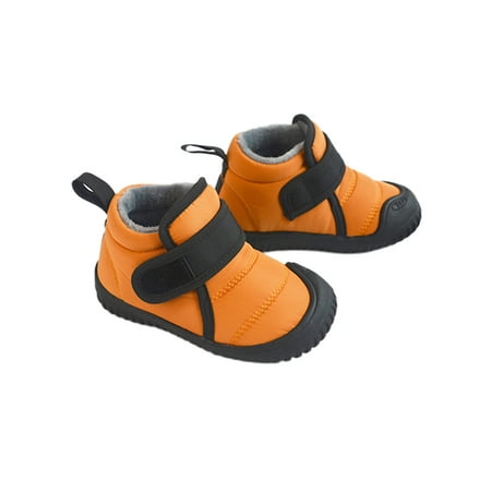 

Lacyhop Children Casual Comfort Snow Boots Non-Slip Plush Lined Ankle Boot Warm Color Block Bootie Orange 6.5C