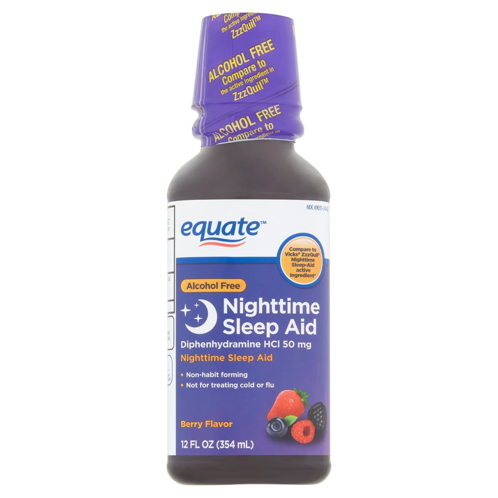 Equate AlcoholFree Berry Flavor Nighttime Sleep Aid Liquid, 50 mg, 12 fl oz